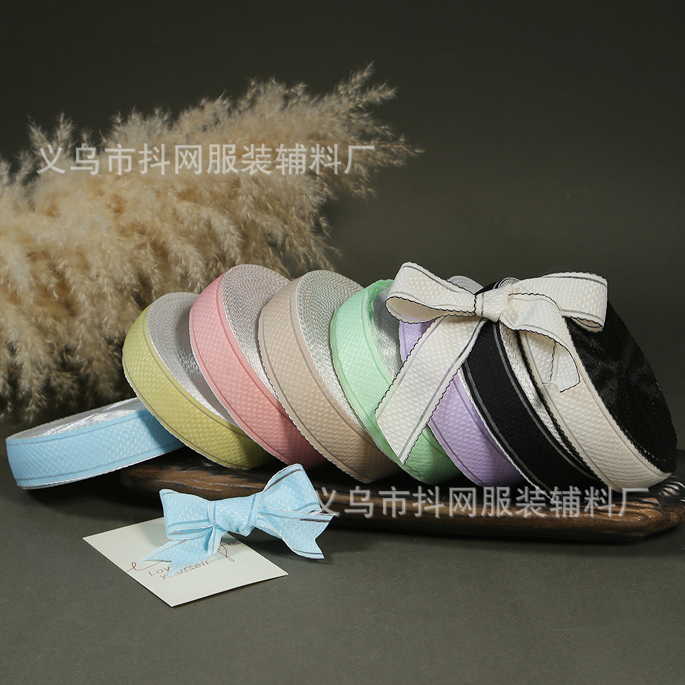 diy bow hair accessory with black fungus edge three-dimensional checkered silk ribbon, high-end colored woven ribbon, clothing decoration ribbon