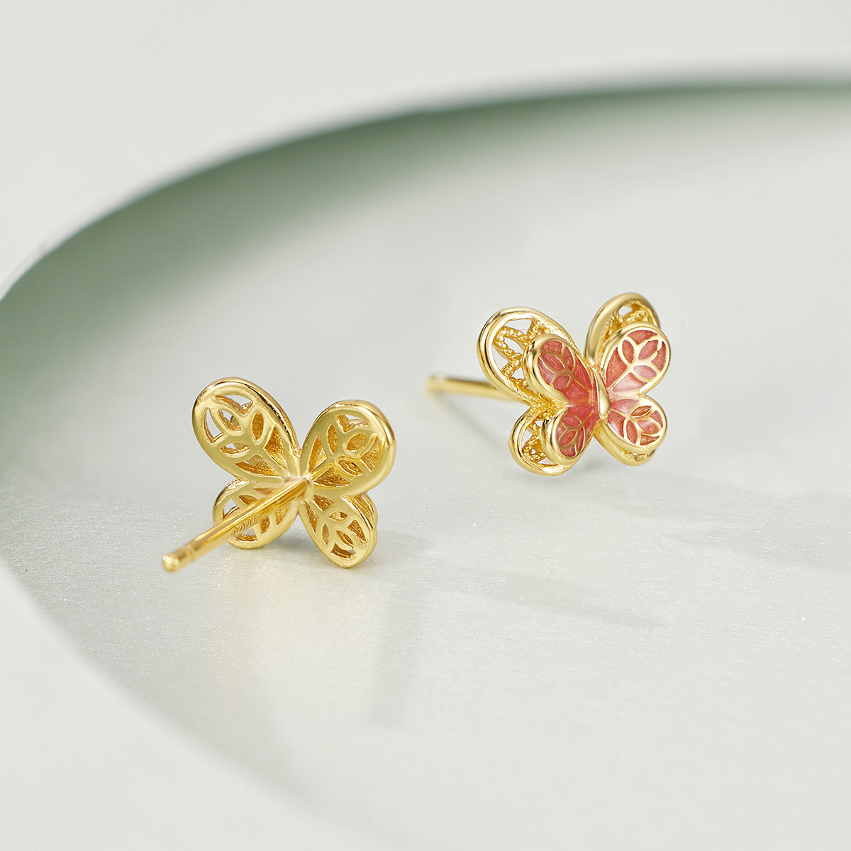 Enamel butterfly stud earrings for women, artistic and retro court-style hollowed-out earrings, new Chinese-style women's earrings details Picture