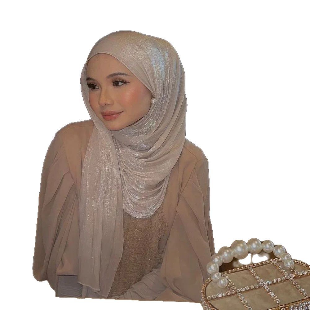 Island crepe scarf Women's shawl Cross-border new style island satin smooth crepe solid color bright silk scarf Malaysian headscarf Item Picture