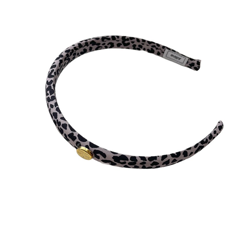 Korean autumn and winter retro and simple leopard print girl's hair band, fine edge round label, high-end headband, high head top hair accessory for women Item Picture