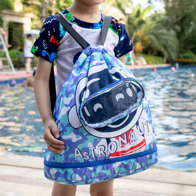 New children's swimming bag with dry and wet separation, toiletry bag, swimming storage bag, beach storage drawstring backpack