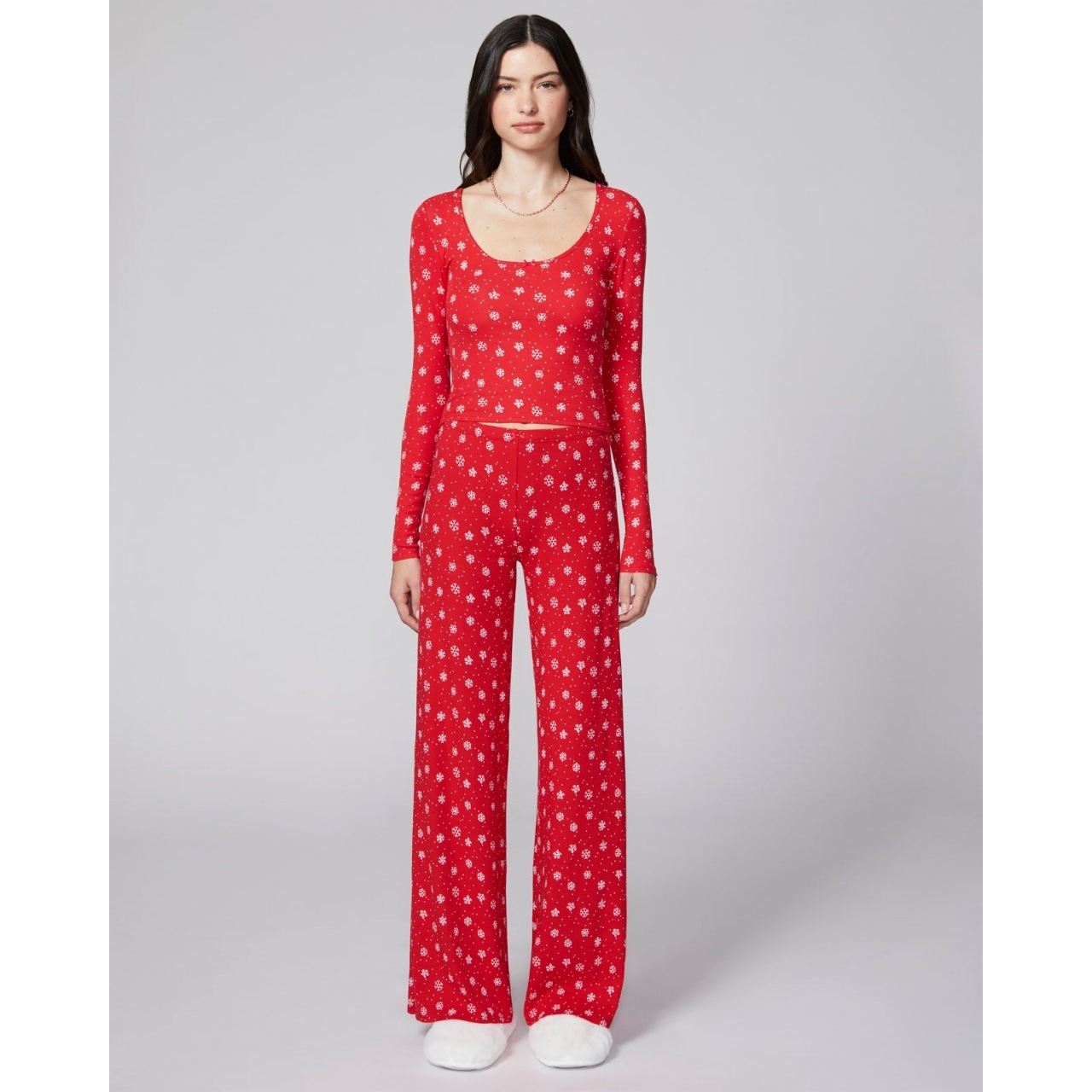 Aliexpress 2026 New European and American cross-border bow floral printed long-sleeved shirt and long pants two-piece home wear