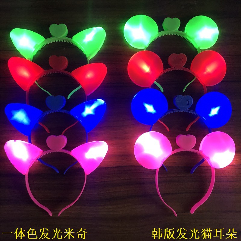 النسخة الكورية من عصابات أذن القط المضيئة، عصابات رأس LED ملونة من قطعة واحدة ميكي مضيئة، بيع ساخن والبيع بالجملة في أكشاك الشوارع