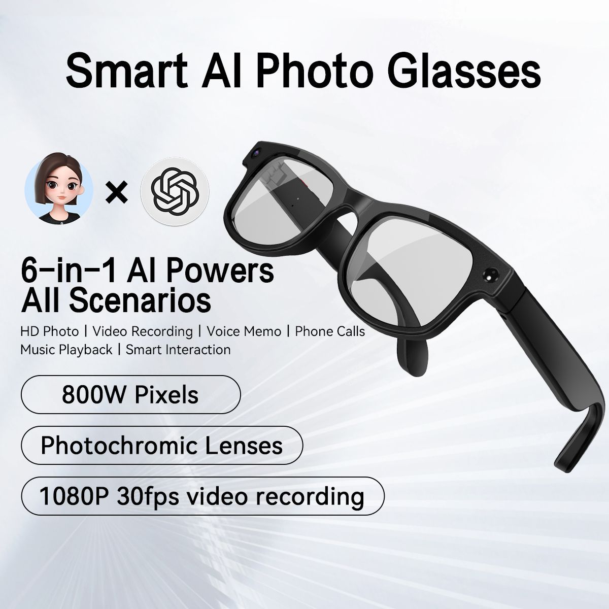 The cross-border G2 smart glasses feature 8-megapixel anti-shake for taking photos and videos, listening to music, cycling, Bluetooth, and real-time translation details Picture