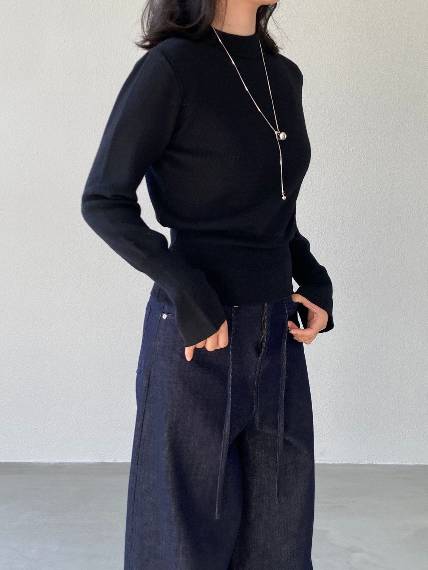 Jiangzuo [Winter Daylight] Korean-style semi-high neck flared sleeve knitted sweater for women to slim their waisted waist in winter 3012 Specification image