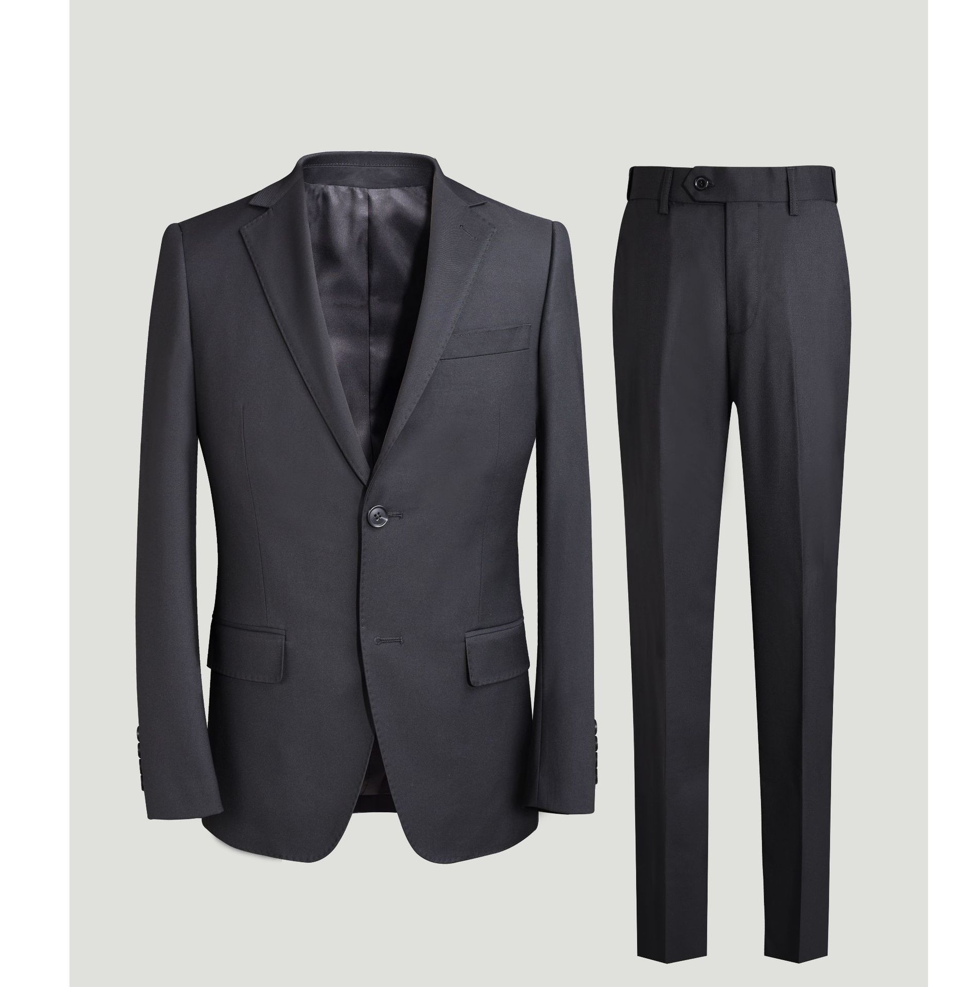 In-stock business men's suit, casual black faux wool single-breasted two-button business double-slit men's suit
