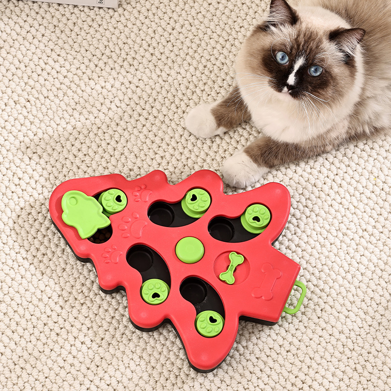Rongka Pet Cross-border Pet anti-slip and leak-proof Toy Dog Puzzle Christmas Tree Sound Slow Food Bowl Roller Hidden Food Fun Bowl Toy details Picture