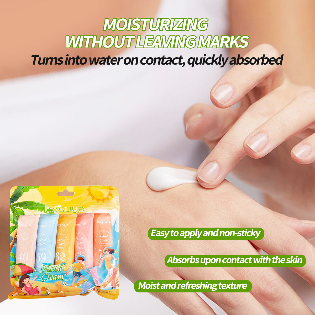 【OEM Factory Processing and Customization 】 5-pack hand cream with lingering fragrance, hydrating, moisturizing and nourishing hands, reducing hand wrinkles Specification image