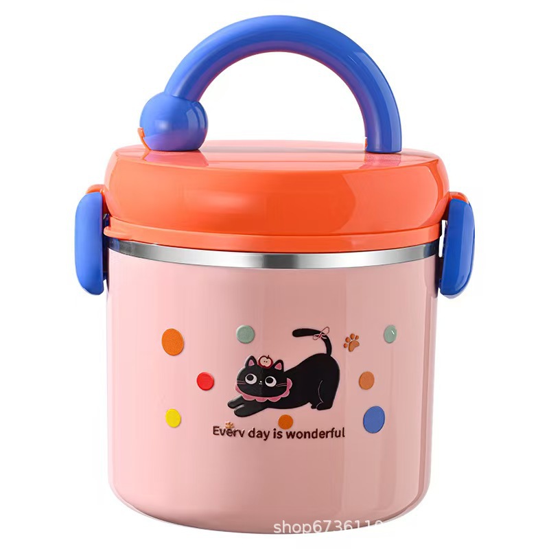 工厂304不锈钢多巴胺学生便当盒上班族高颜值大容量手提饭盒白底实物图