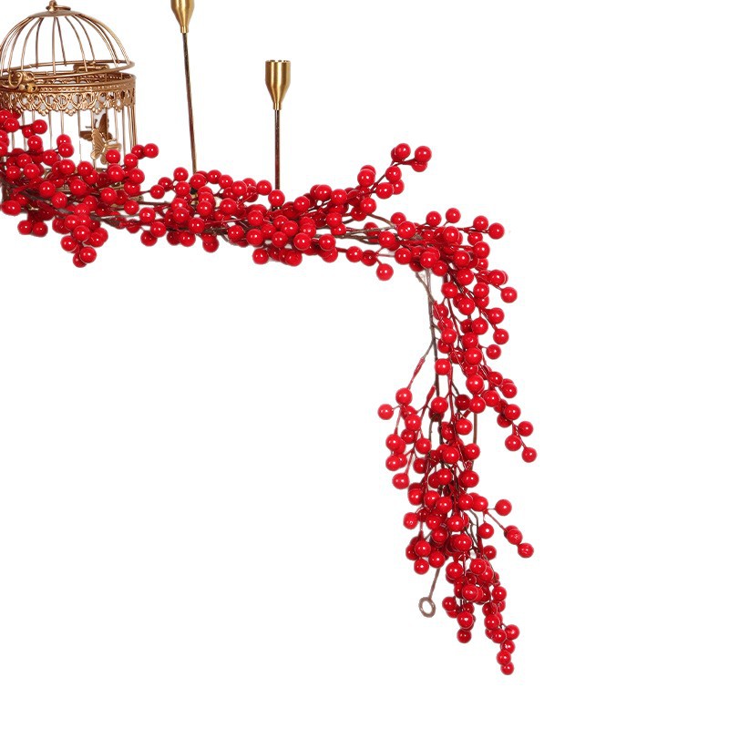 亚马逊新款仿真圣诞红果藤条松针藤蔓壁炉家居布置氛围装饰批发白底实物图