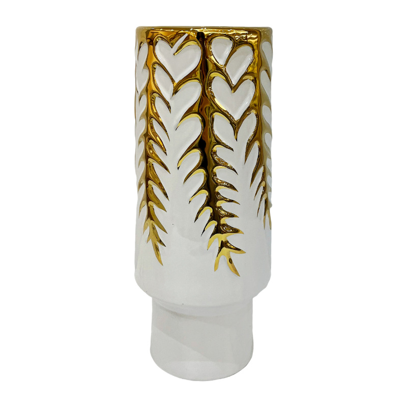 Light luxury electroplated ceramic vase decoration, simple model room soft decoration, living room creative outlet vase arrangement, golden floral art embellishment, bedroom Item Picture