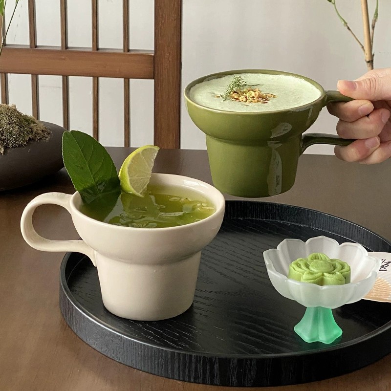 中古陶瓷马克杯家用带把拿铁咖啡杯ins风喝水杯子创意瓷杯牛奶杯细节图