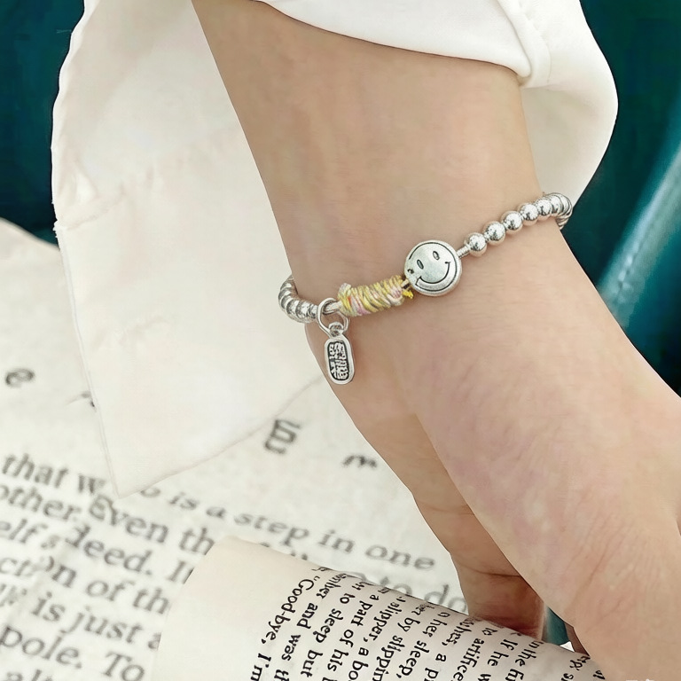 999 pure silver 3.6 smiling face silver bead bracelet for women's gift, Instagram, simple and versatile elastic string bracelet Specification image