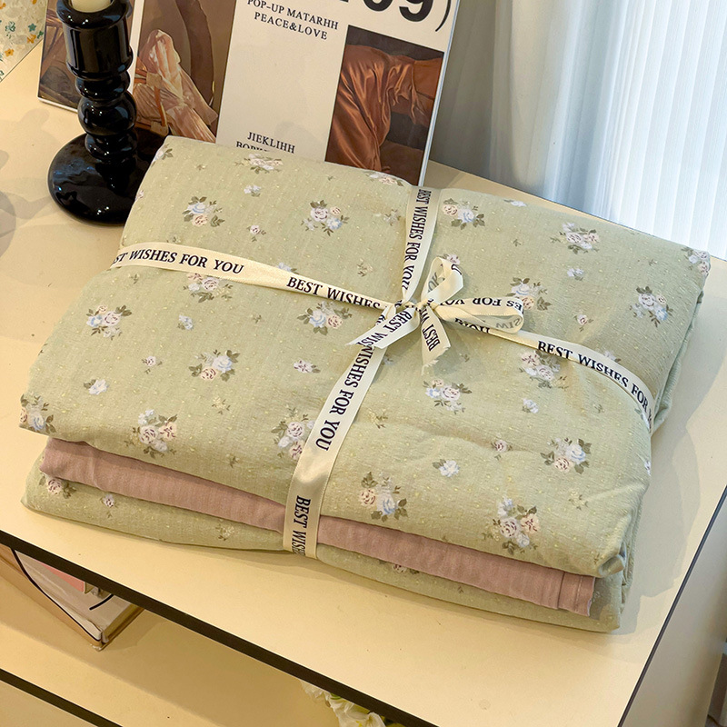 A类云感双层纱印花四件套小碎花田园风宿舍三件套床上用品批发