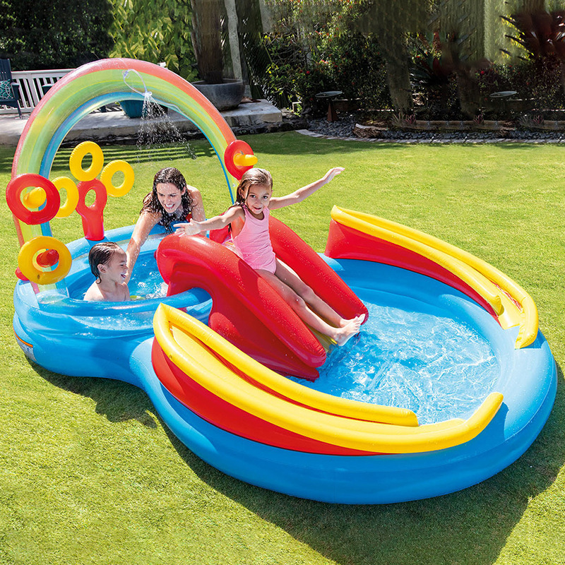 INTEX Rainbow Flamingo Swimming Pool, Family Fountain with Slide, Cartoon Water Play Pool, Inflatable Ball Pool Application Scenario