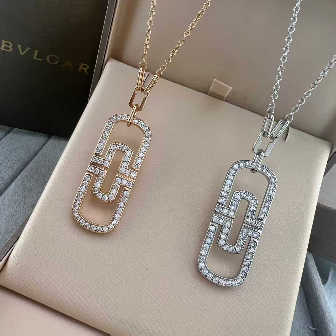 高版BV金欧美镶钻白贝母满天星回形针项链毛衣链V金镀18K玫瑰金产品图