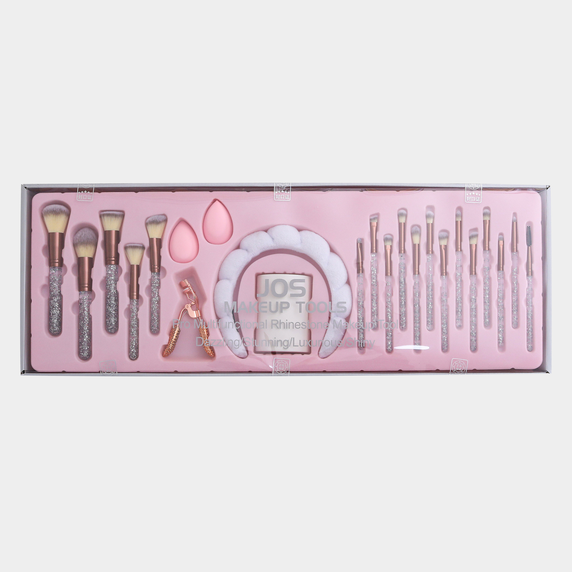 New 18-piece crystal powder-filled makeup brushes, diamond hair bands, eyelash clips, and a set of multi-functional makeup tools are available for wholesale Specification image