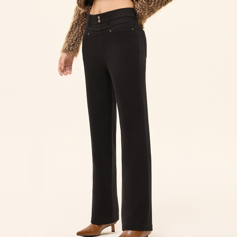 Denim straight-leg supermodel pants manufacturer high-waisted denim stretch slimming floor-length pants that do not fade washable denim women's pants