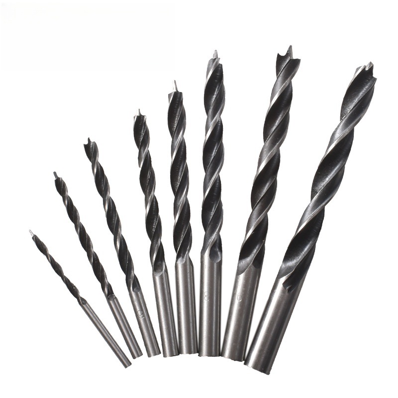 Three-pointed woodworking twist drill bit, 3-10mm, multi-specification round handle wood and plastic positioning drilling and opening woodworking drill bit