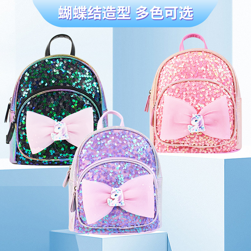 New sequined children's backpack, cute backpack, fashionable and individual, trendy bow, travel snacks, school small schoolbag