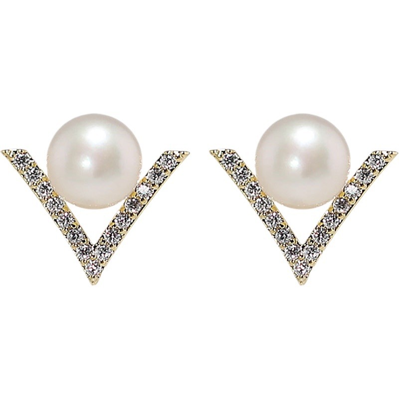 S925 Silver Needle Zircon natural pearl stud earrings with a high-end design, a simple and versatile Korean ear accessory that exudes feminine charm Item Picture