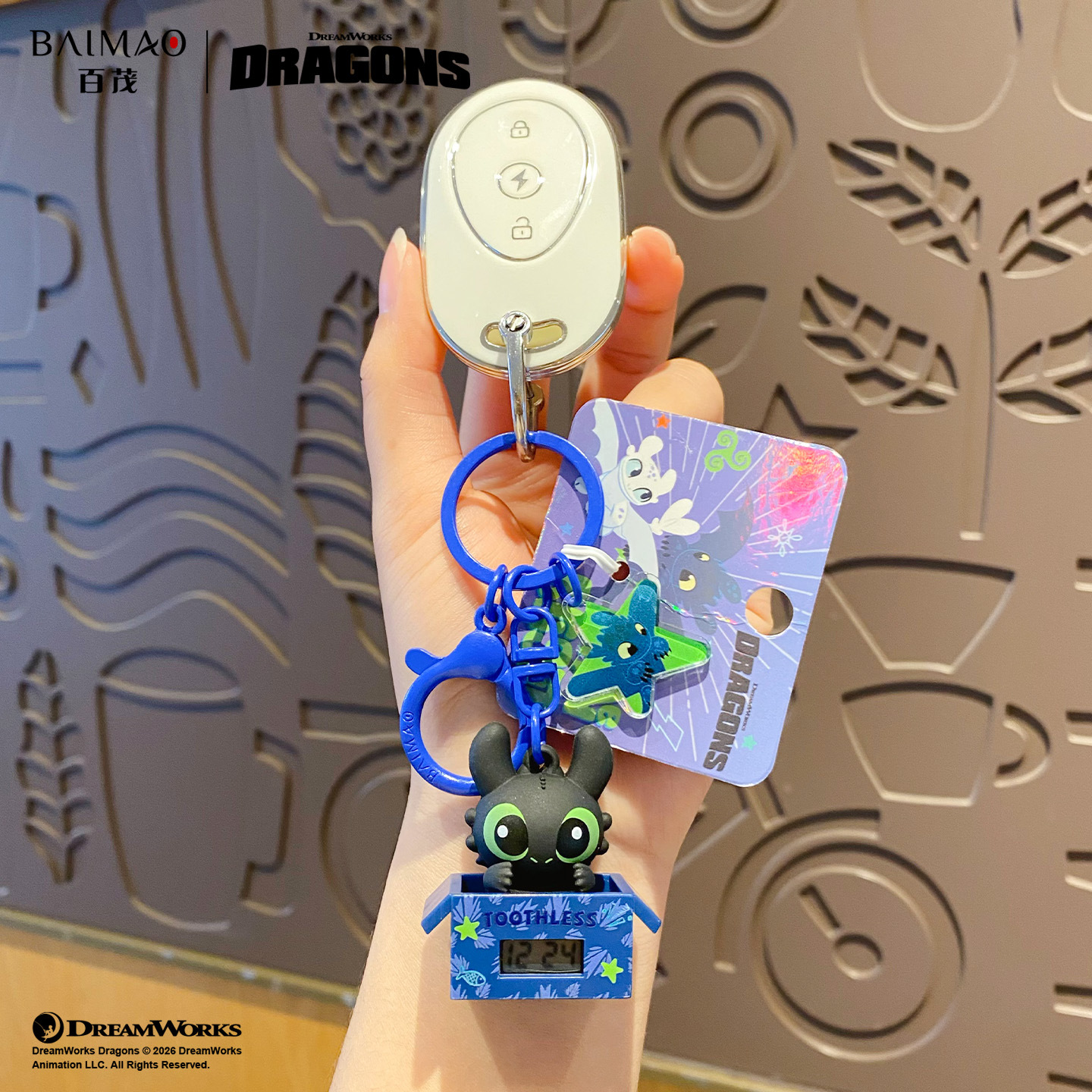 Authentic Dragon Tamer Cute Grain Clock keychain pendant, creative adjustable time functional key chain pendant Specification image