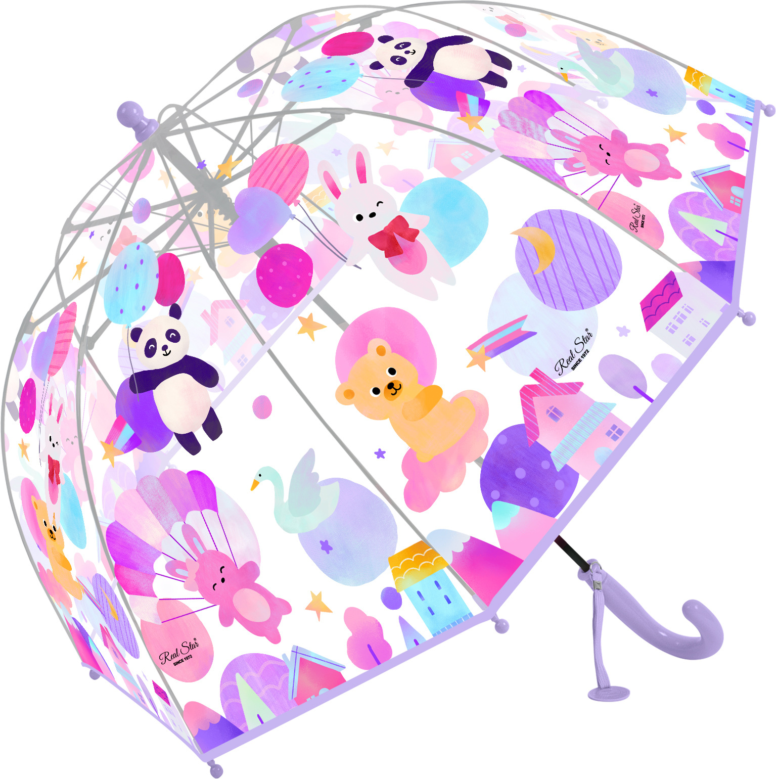 "26-year new children's transparent umbrella, cute animal cartoon automatic umbrella for boys, girls, and kindergarten students Item Picture