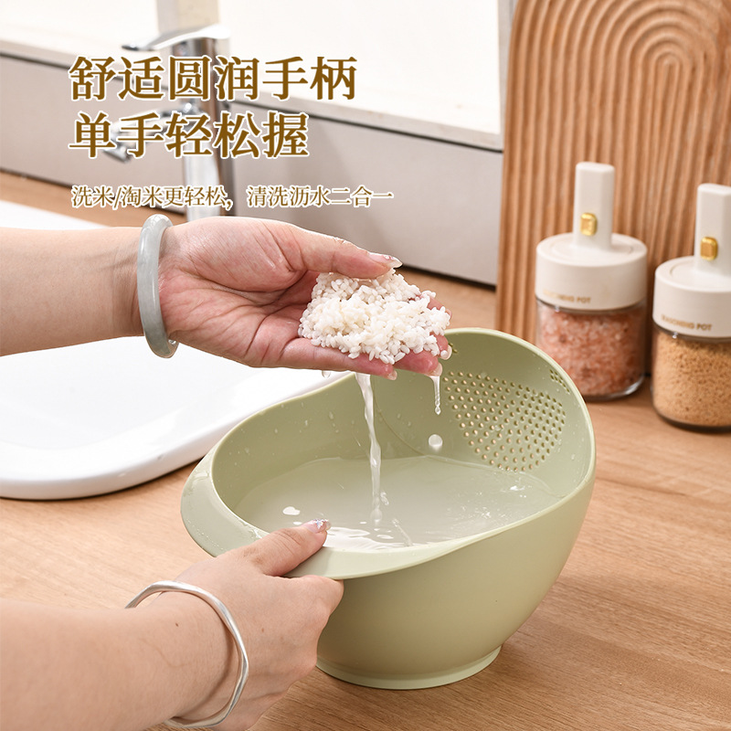 Rice-washing sieve, rice-washing machine, water draining basket, special plastic rice-washing tool, fine-hole water shield, large-capacity ultra-fine vegetable blue details Picture