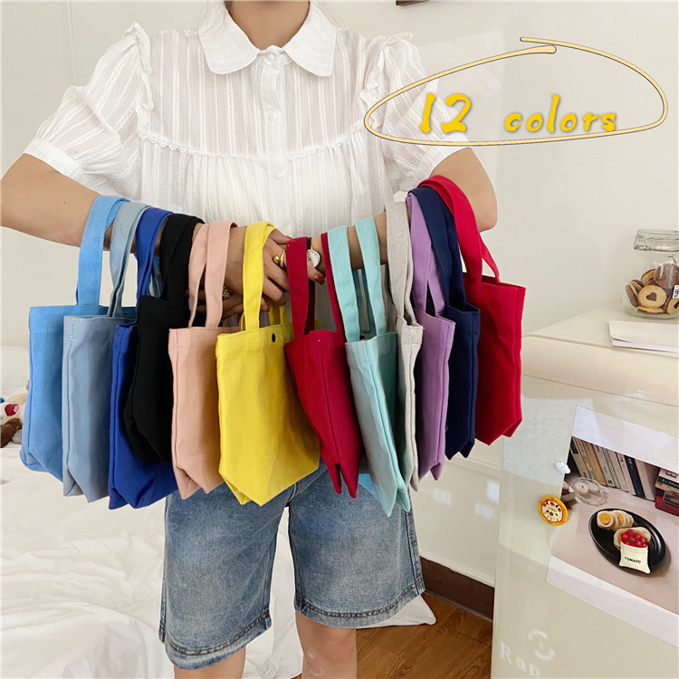 Cross-border canvas bag, single-shoulder hand-carry, simple and versatile, easy to use as a bag, small cloth bag, solid color canvas bag, lunch box bag, cosmetic bag, clutch bag, storage, women's small bag, handbag, canvas bag