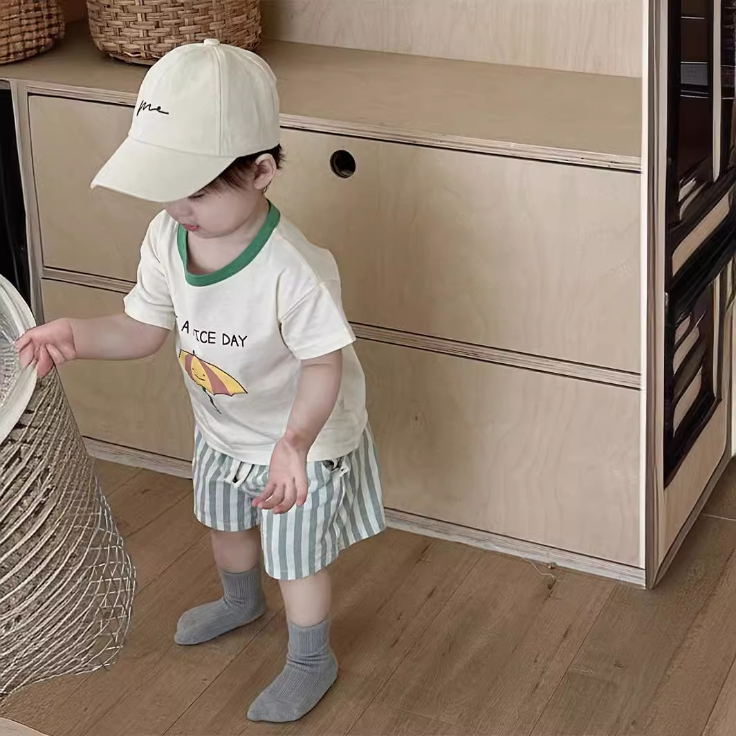 男童短袖T恤条纹短裤套装夏季薄款韩版童装2025夏款衣服宝宝夏装