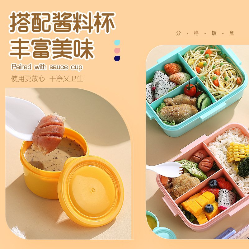 Cartoon three-compartment lunch box, astronaut, dinosaur, unicorn, children's lunch box with salad bowl, sealed bento box, fresh-keeping box details Picture