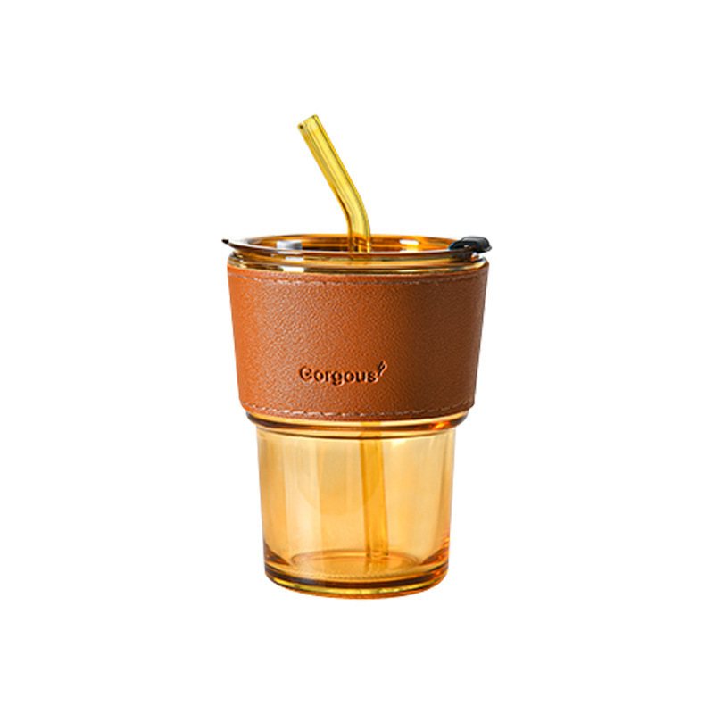 Customized popular bamboo joint glass cups, household water cups, high appearance level glass straw cups, Ins-style milk coffee cups Item Picture
