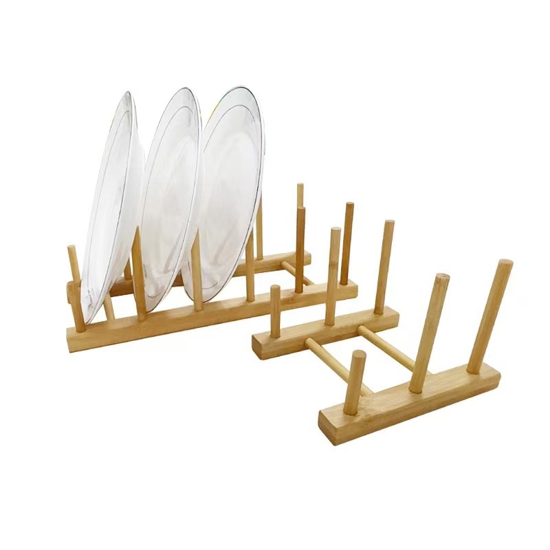Multi-functional plate storage rack, household kitchen bamboo and wood display display rack, bowl, plate and dinner draining rack Specification image