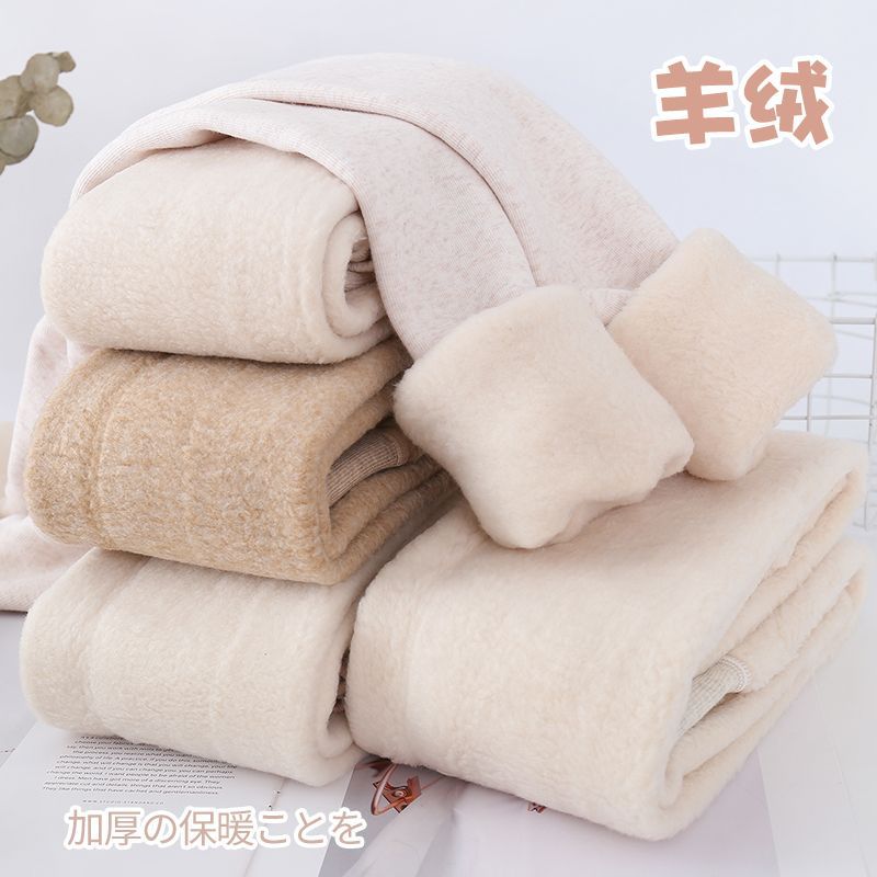羊绒打底裤女加绒加厚连裤袜春秋冬日系燕麦白浅色竖纹保暖裤显瘦产品图