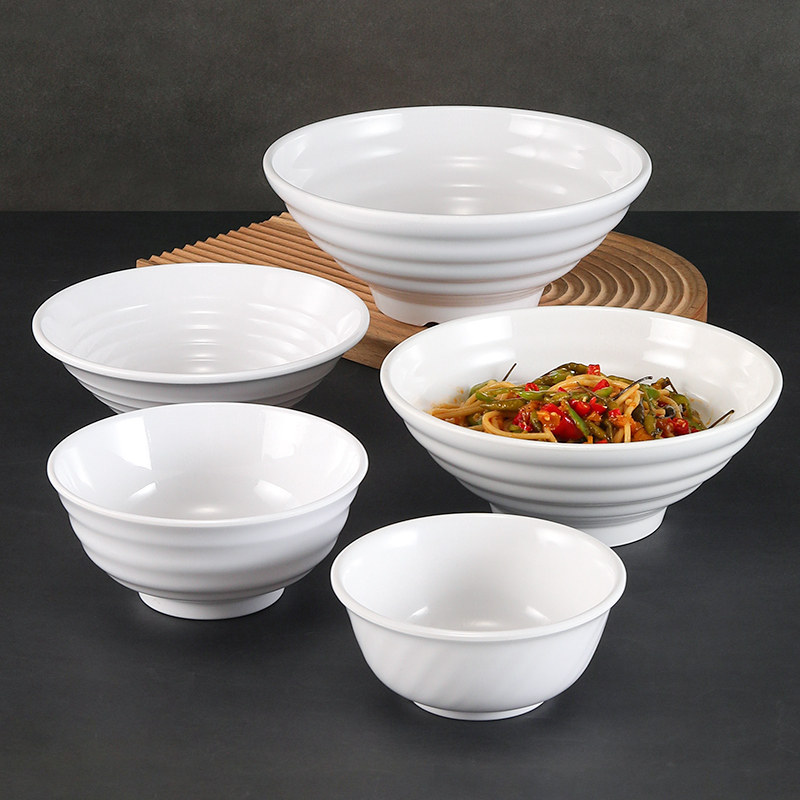 White melamine bowls, commercial imitation porcelain ramen bowls, beef noodle bowls, wonton rice noodle bowls, noodle soup noodles, spicy hot pot bowls, plastic details Picture