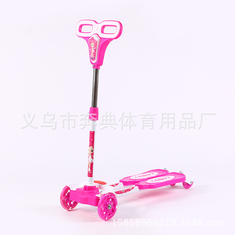 Factory direct sales of four-wheel frog scooters, children's scissor lifts, and adjustable four-wheel flashing children's strollers for wholesale details Picture