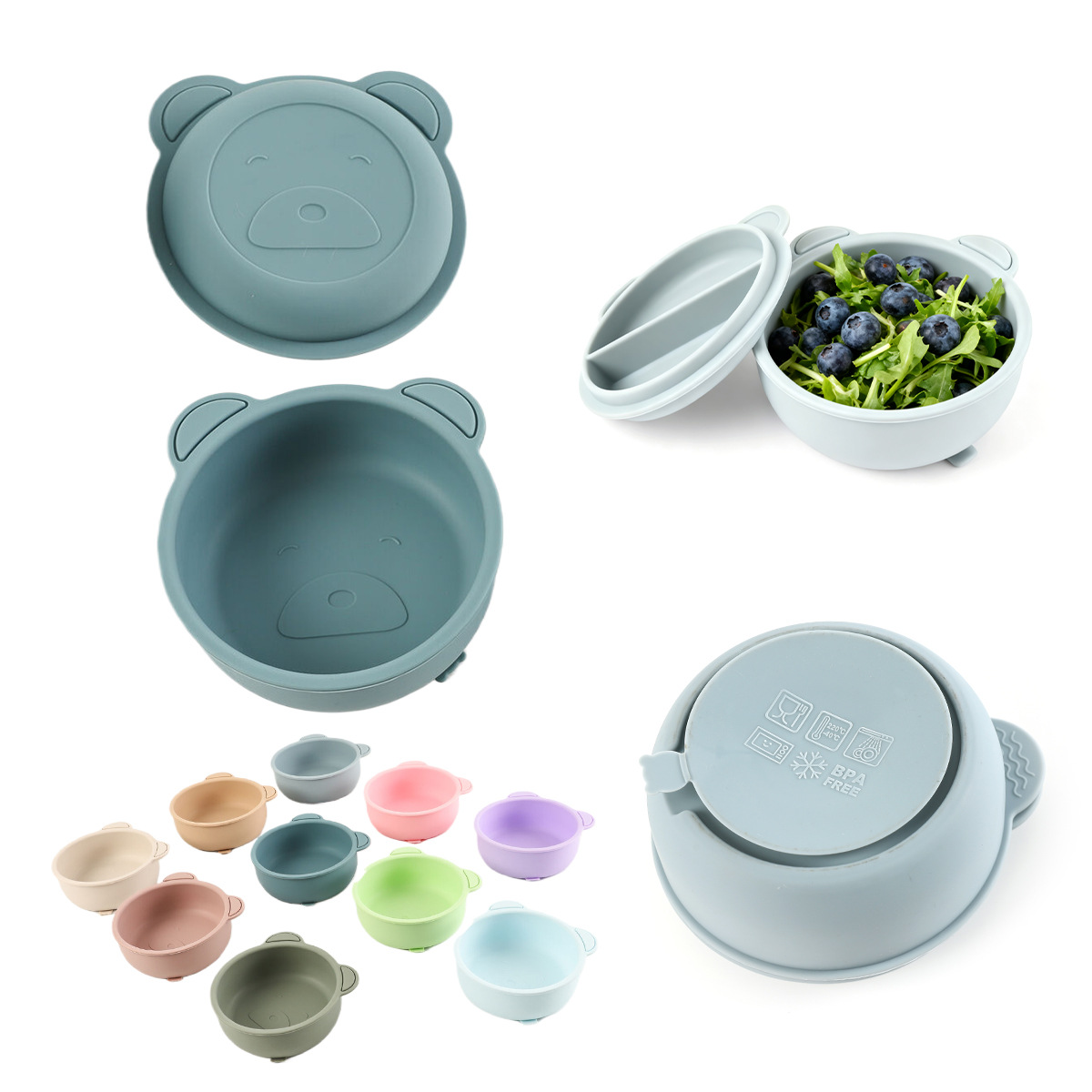 恐龙碗宝宝辅食碗婴童用品食品级硅胶家用幼儿园吃饭训练辅食餐盘详情图1