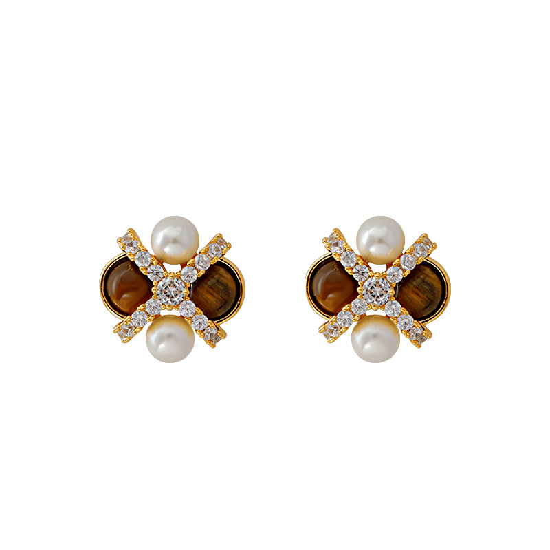 Hyacinth medio natural ojo de tigre piedra con diamantes pendientes de perlas otoño invierno nueva moda accesorios de oído aire ligero extravagancia accesorios Item Picture