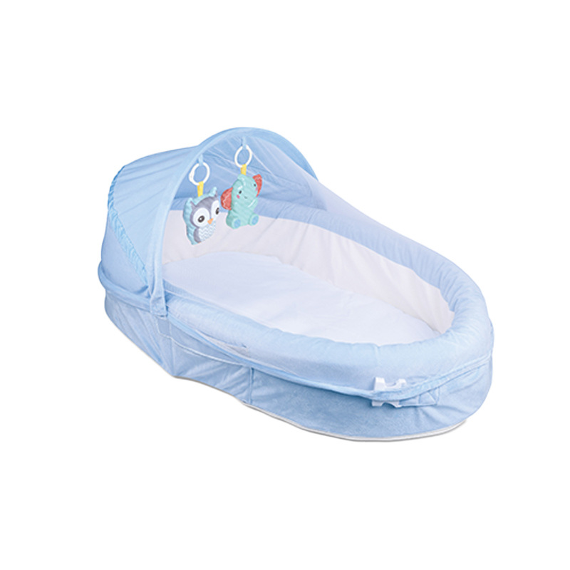 现代多功能便携式分隔床宝宝婴儿床可折叠外出旅行蚊帐安抚床白底实物图