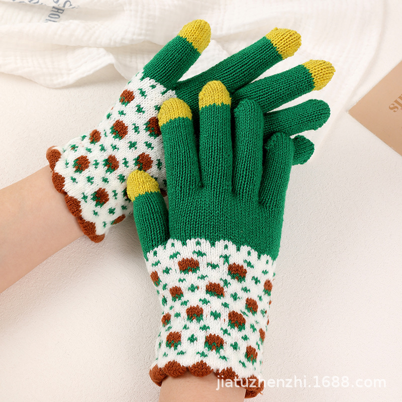 秋冬手套冬天保暖可爱加绒加厚男女冬季毛线针织触屏骑车手套批发