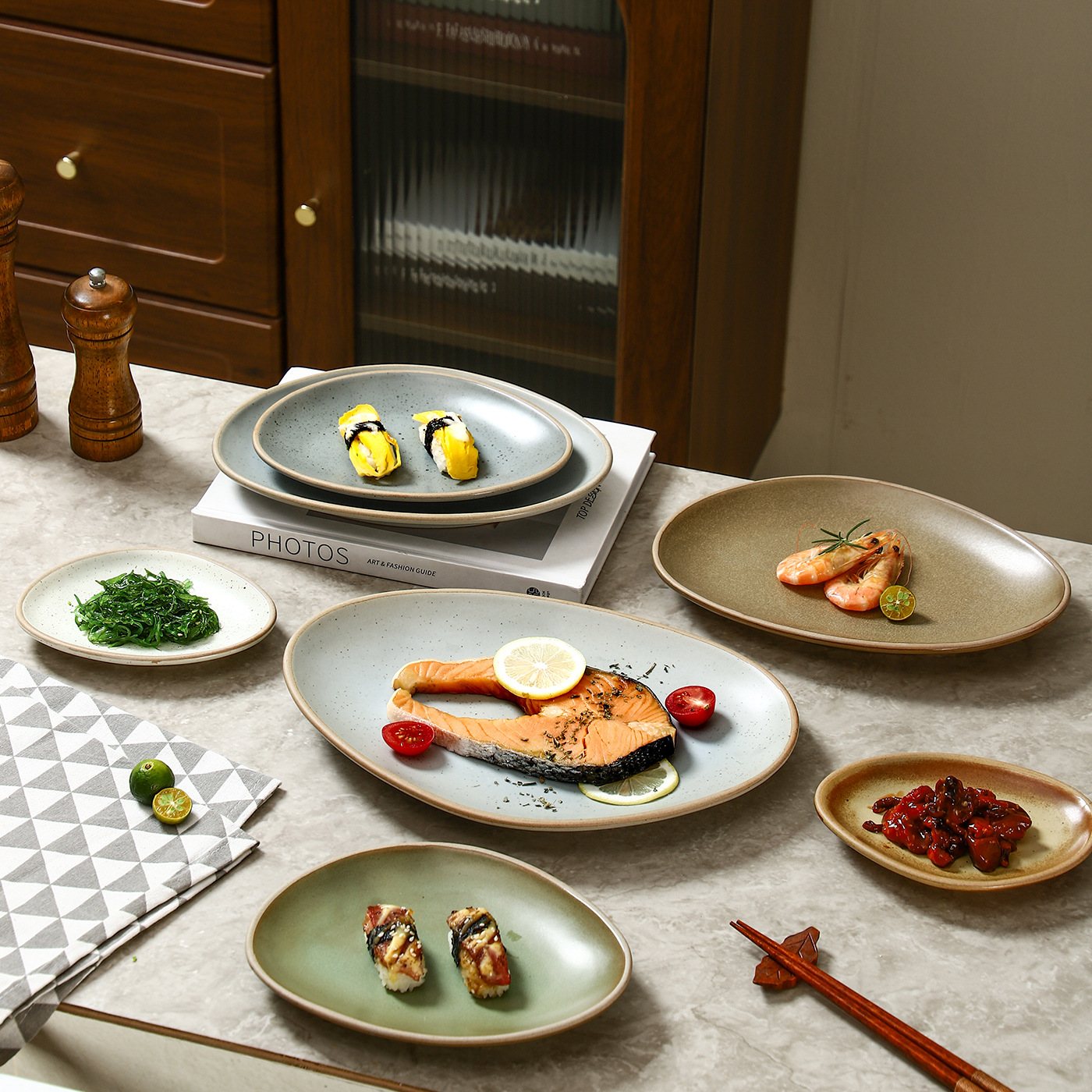 盘子/木质托盘/碗碟盘子/四区陶瓷盘/意面盘子产品图