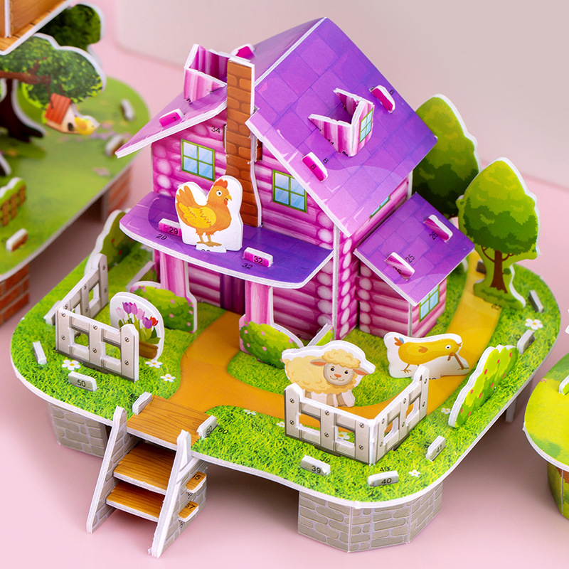 Cartoon assembly 3D stereoscopic house puzzles, children's small toys, educational building models, street stalls, kindergarten small prizes Specification image