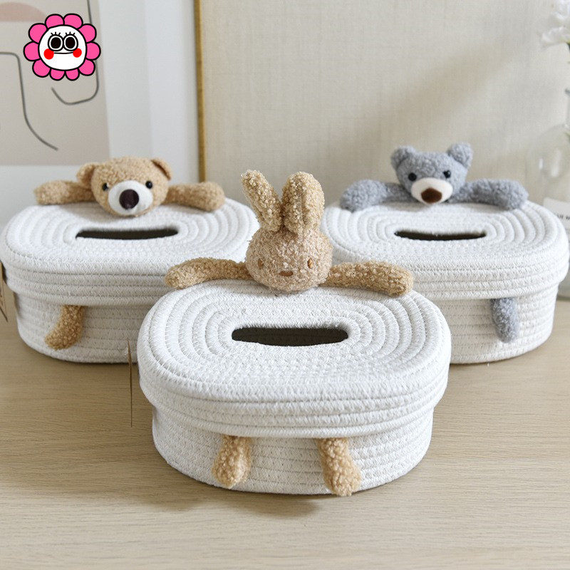 创意北欧风纸巾盒抽纸盒简约卡通棉绳长方形家用客厅餐桌餐巾盒