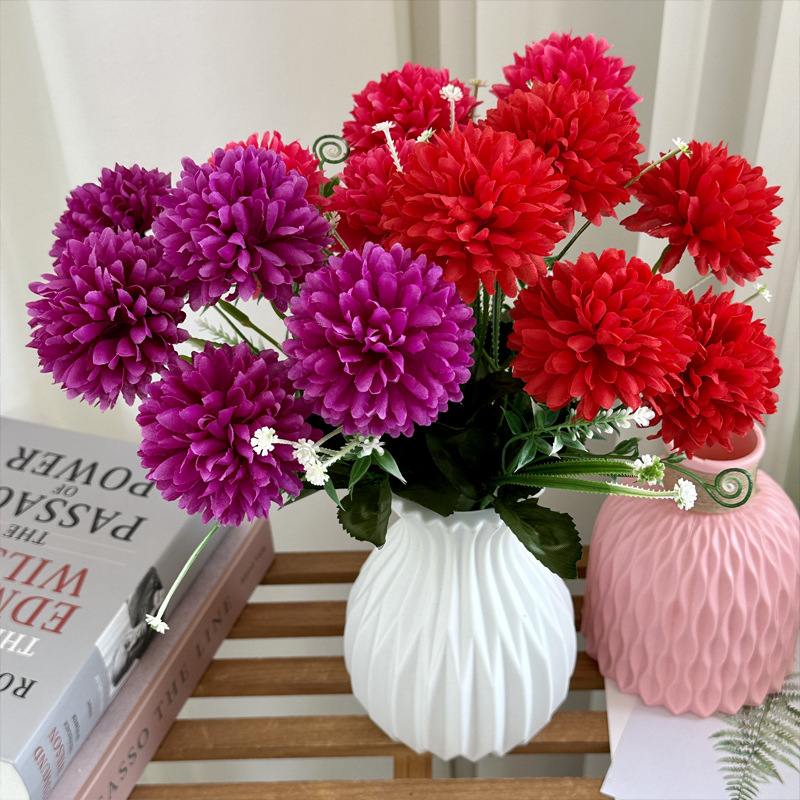 仿真5叉花球非洲菊婚礼堂场地布置装饰假花家居客厅摄影摆件道具