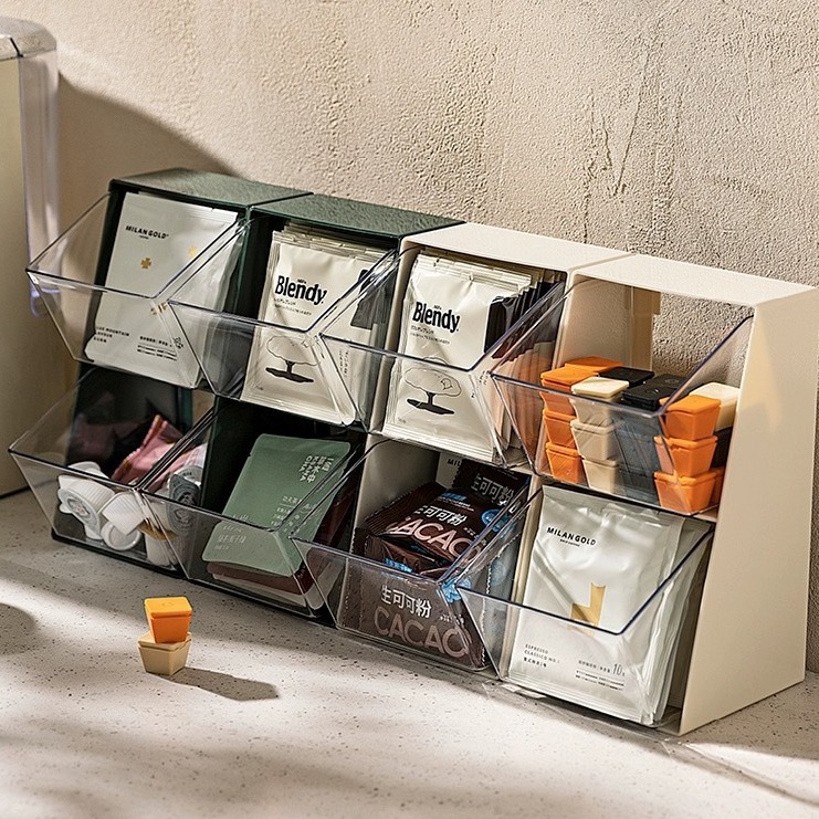 Tea bag storage box, transparent desktop for office tea room, storage and organization rack, capsule coffee instant home