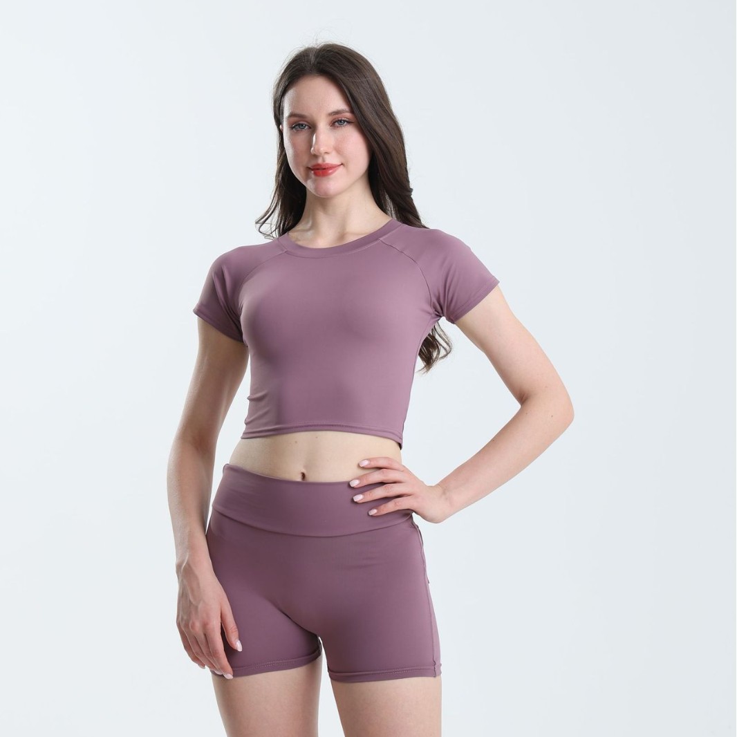 跨境欧美运动瑜伽服套装普拉提瑜伽上衣高腰紧身提臀口袋瑜伽短裤