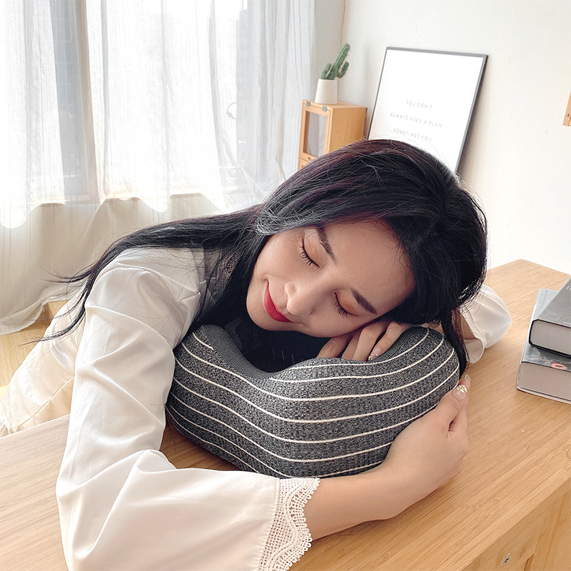 Travel rest airplane pillow, office nap neck protection pillow, striped magnetic fabric U-shaped prone pillow, can be stored