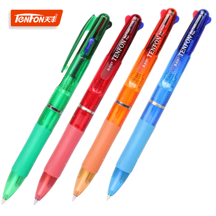 Foreign trade transparent 3-color ballpoint pen advertisement multi-color pen 516T plastic press three-color pen 48 pieces per box full figure