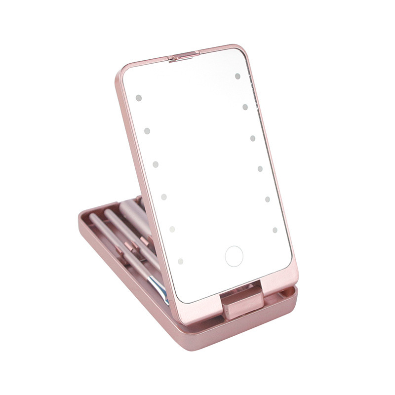 Cross-border led makeup mirror with light, 5-piece makeup brush set, makeup brush storage box with lid, dust-proof Item Picture