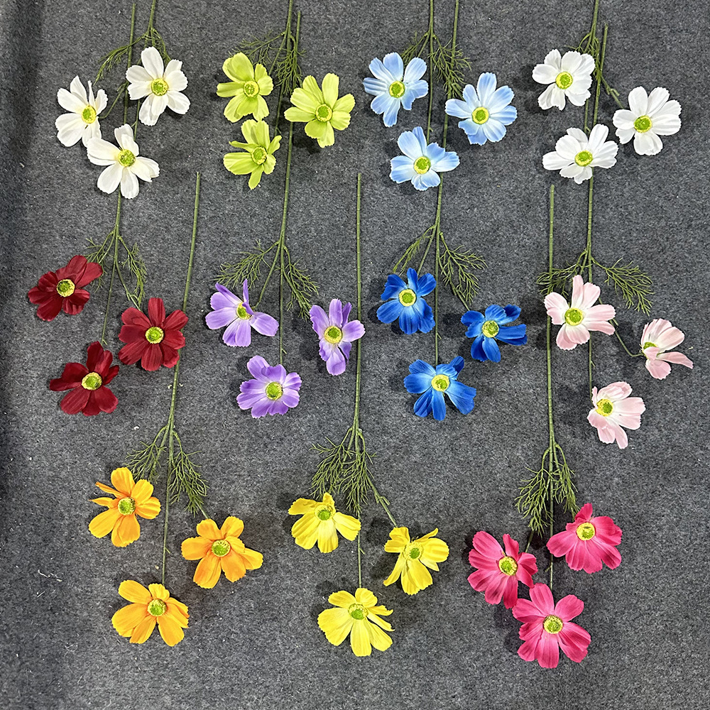 仿真3头格桑假花婚庆用花束高级感手工花艺婚礼堂造景花墙地排花产品图